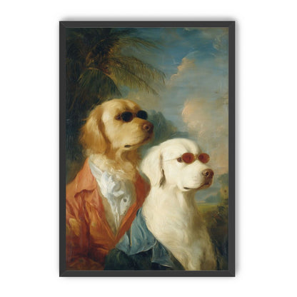Two dogs in sunglasses