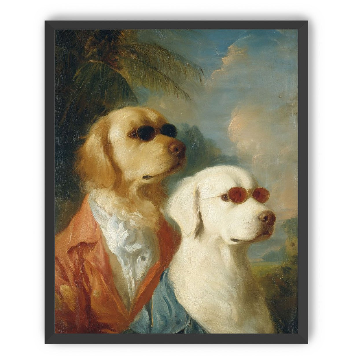 Two dogs in sunglasses