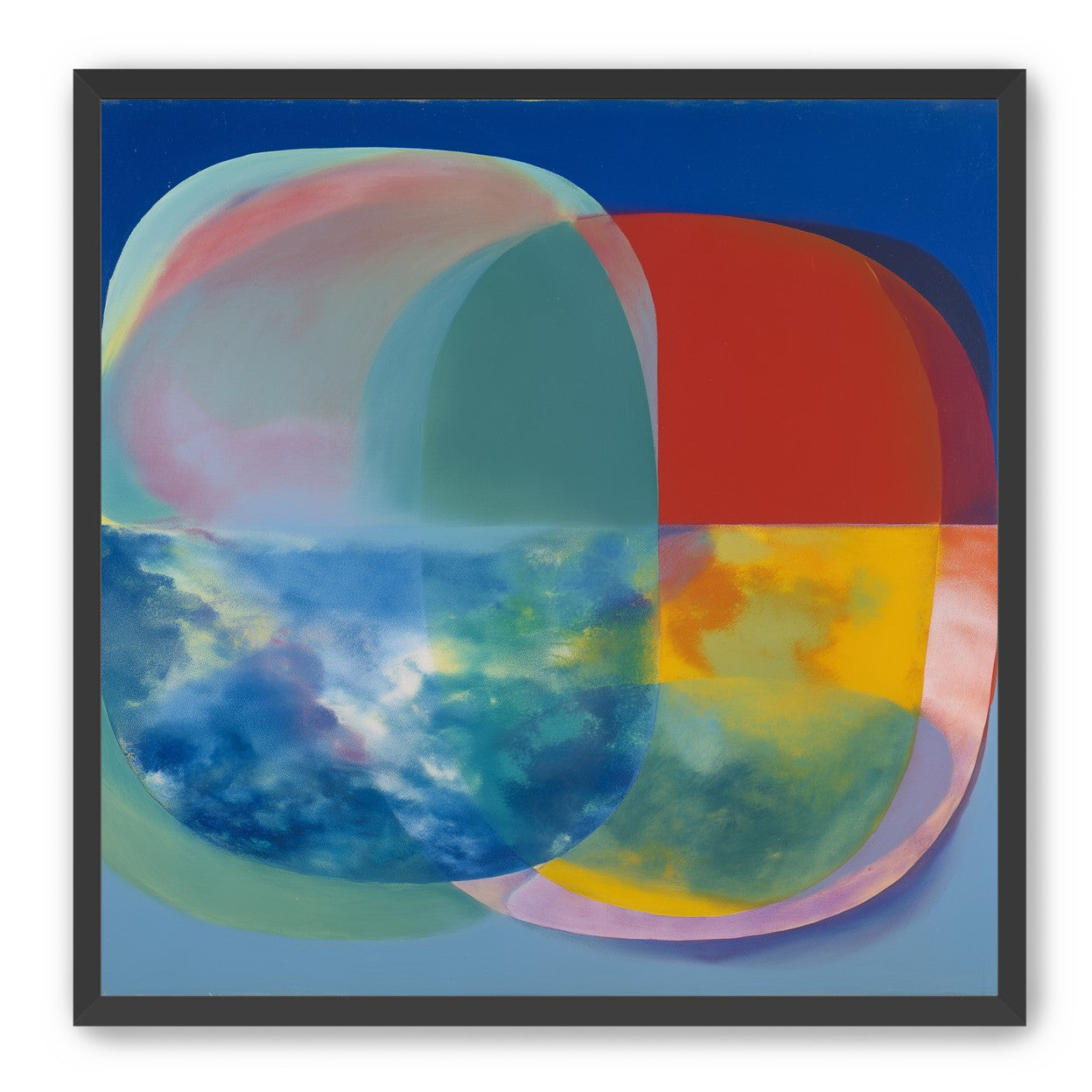 Translucent overlaps on blue field