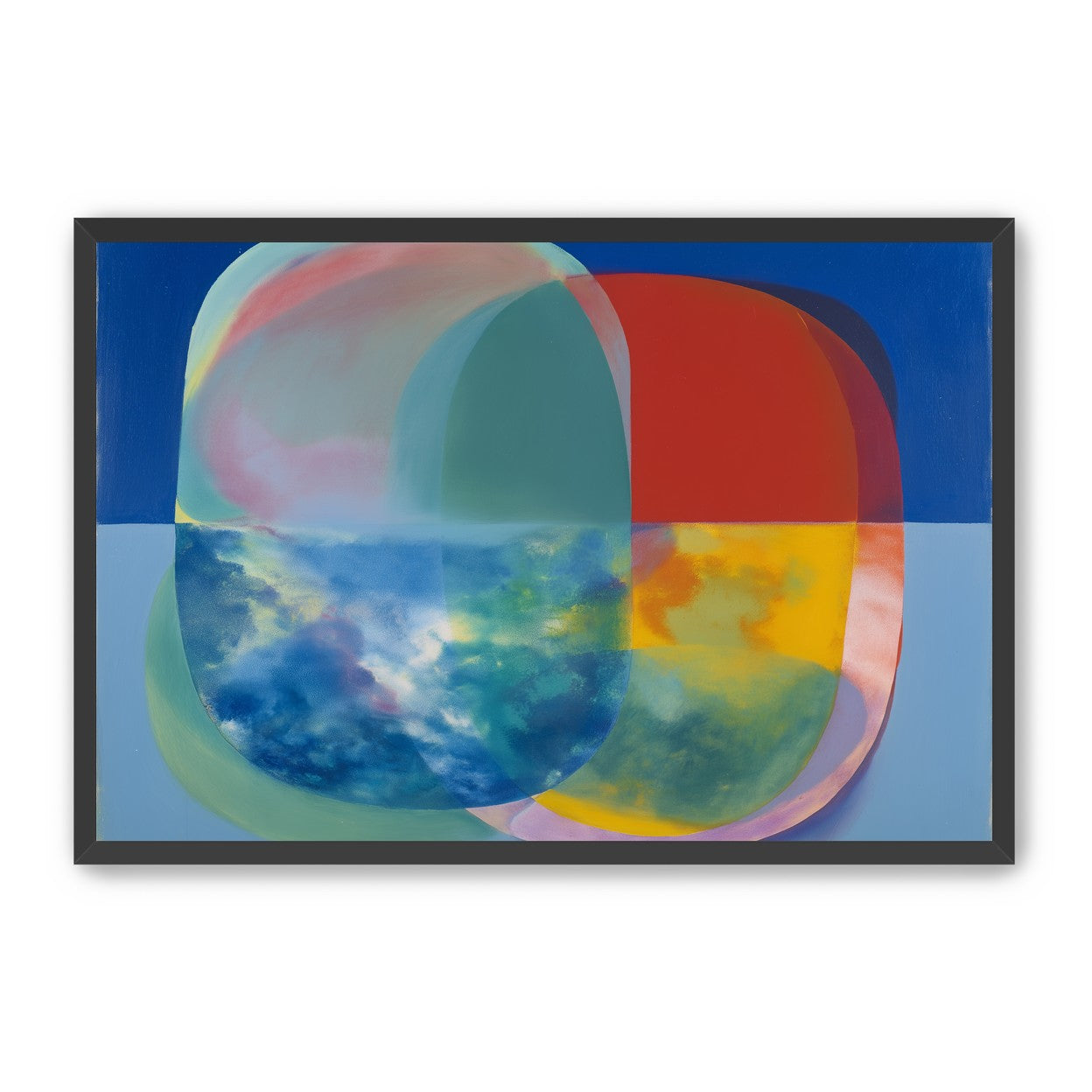 Translucent overlaps on blue field