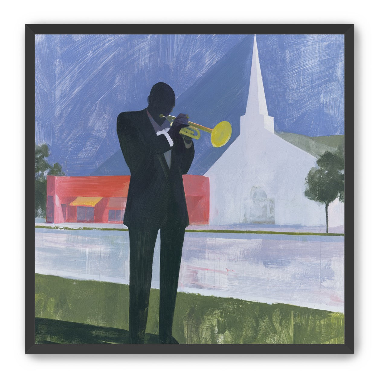 Yellow trumpet before the church