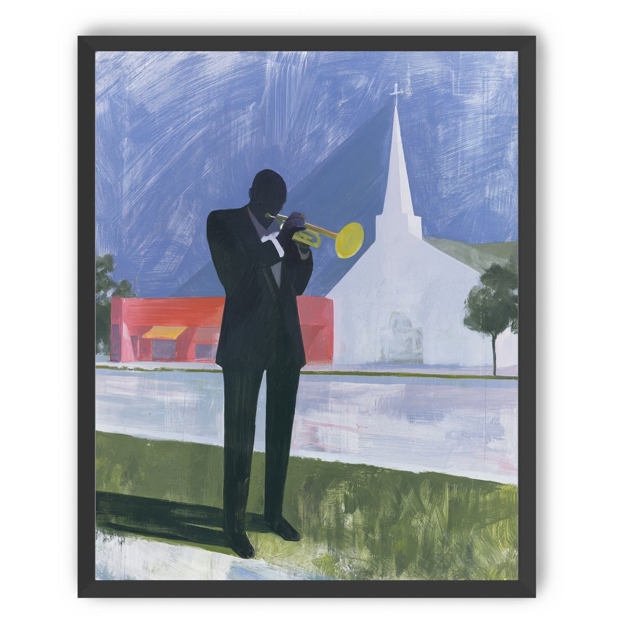 Yellow trumpet before the church