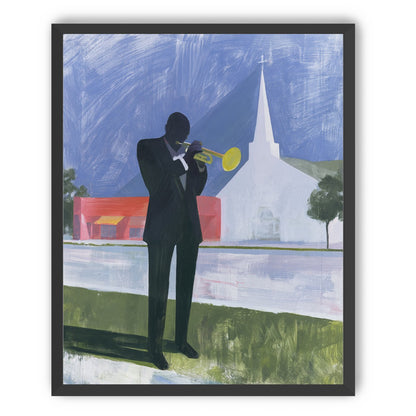 Yellow trumpet before the church