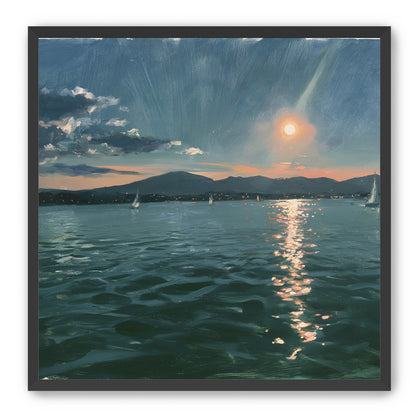 Peach sun on blue water