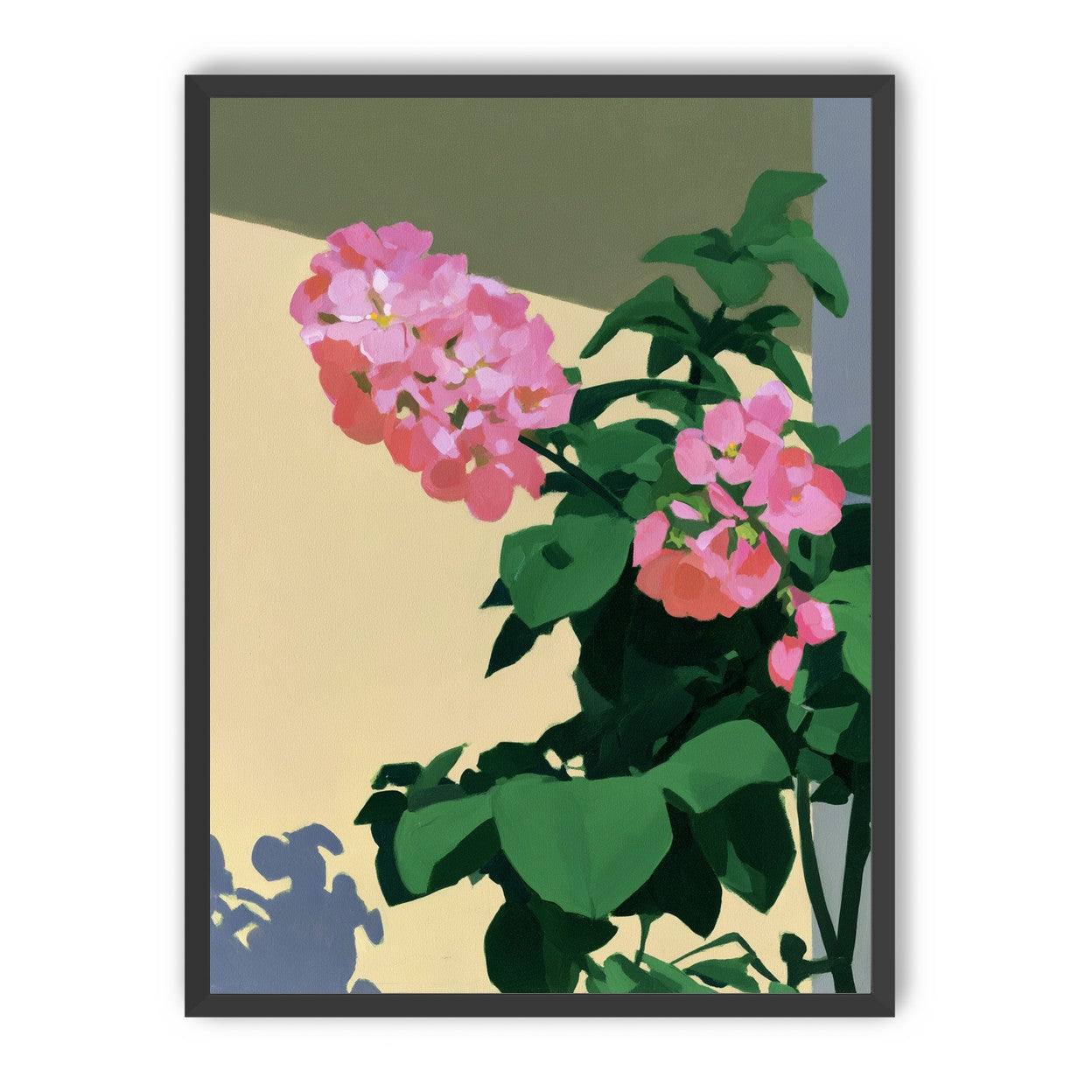 Pink blooms in hard light