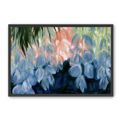 Blue flowers under green leaves