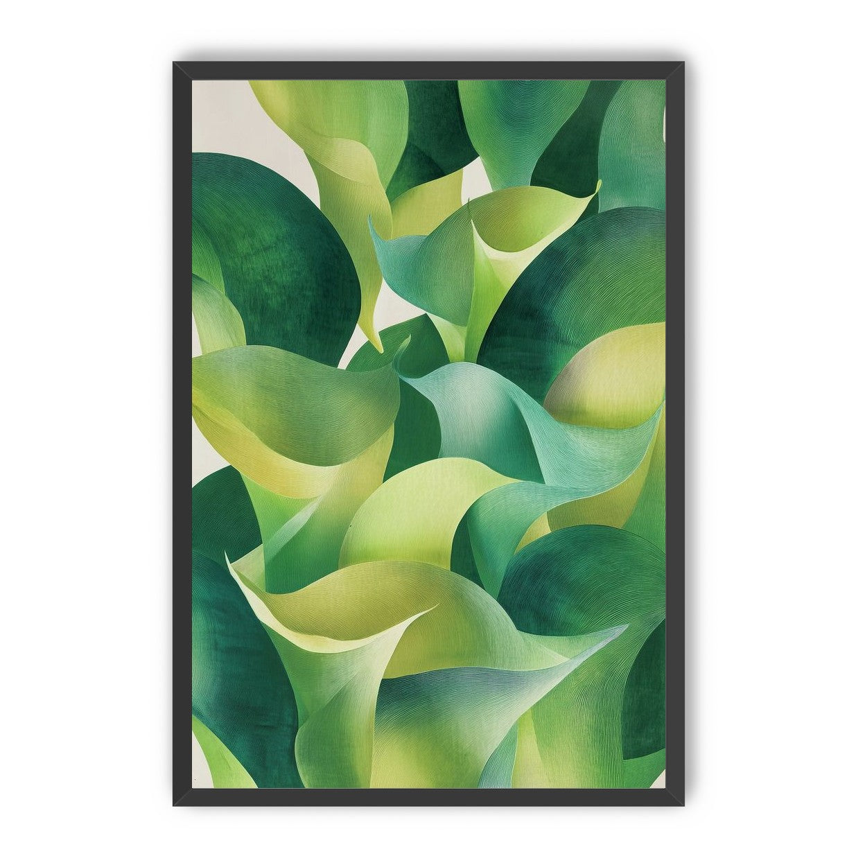 Overlapping curled green leaves