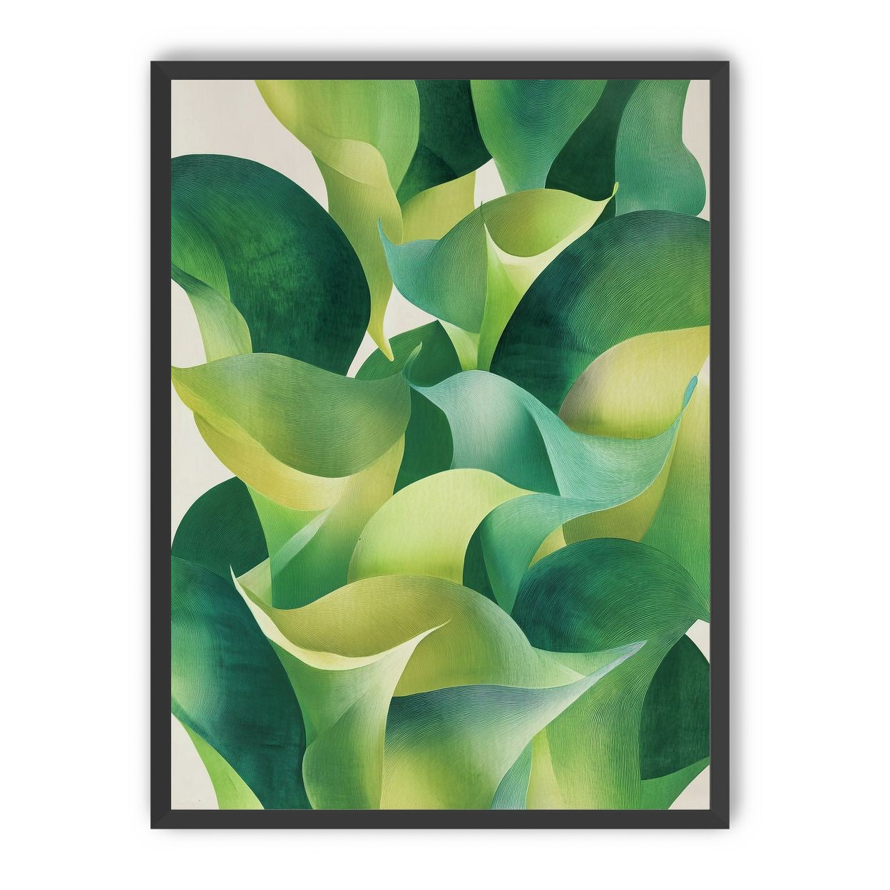 Overlapping curled green leaves