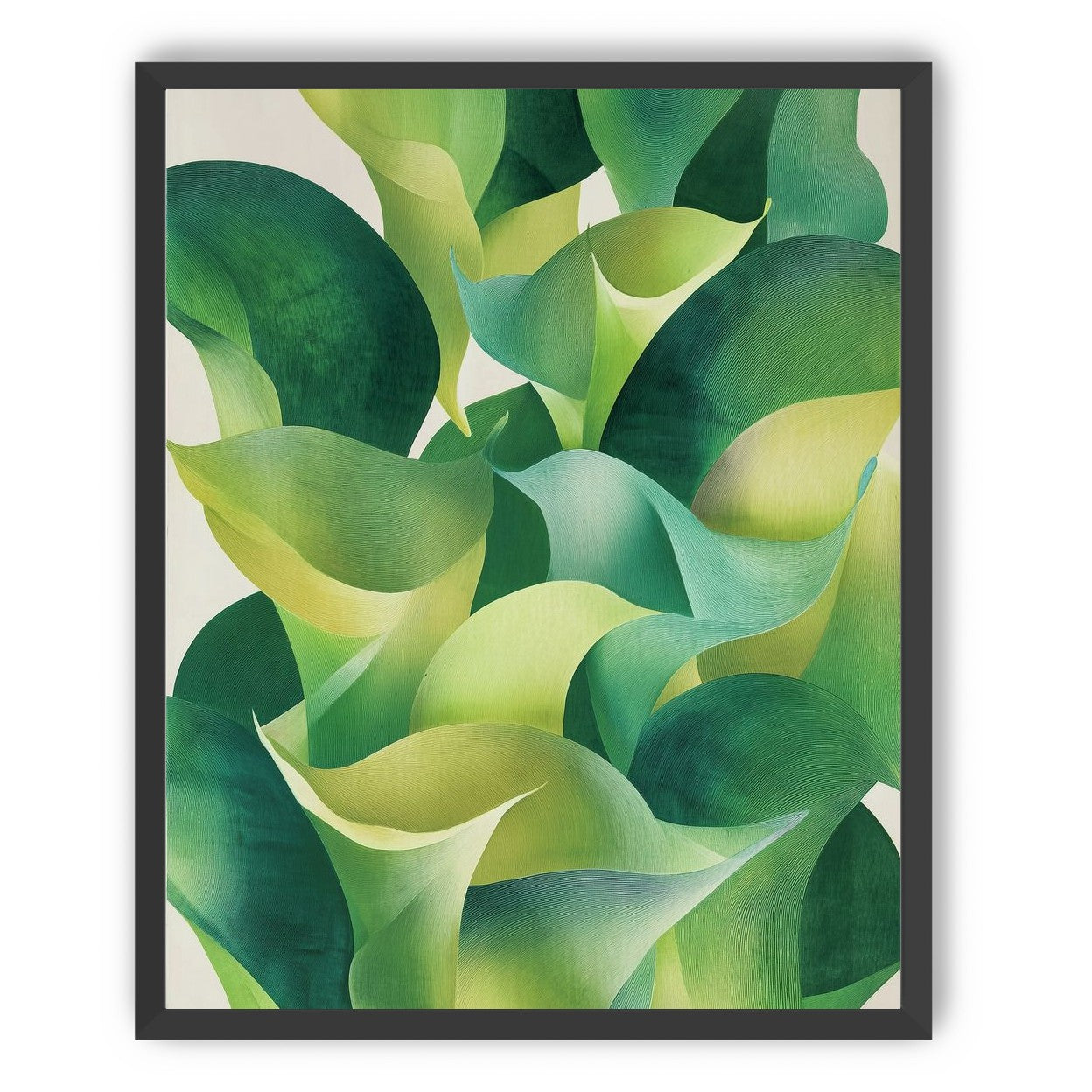 Overlapping curled green leaves