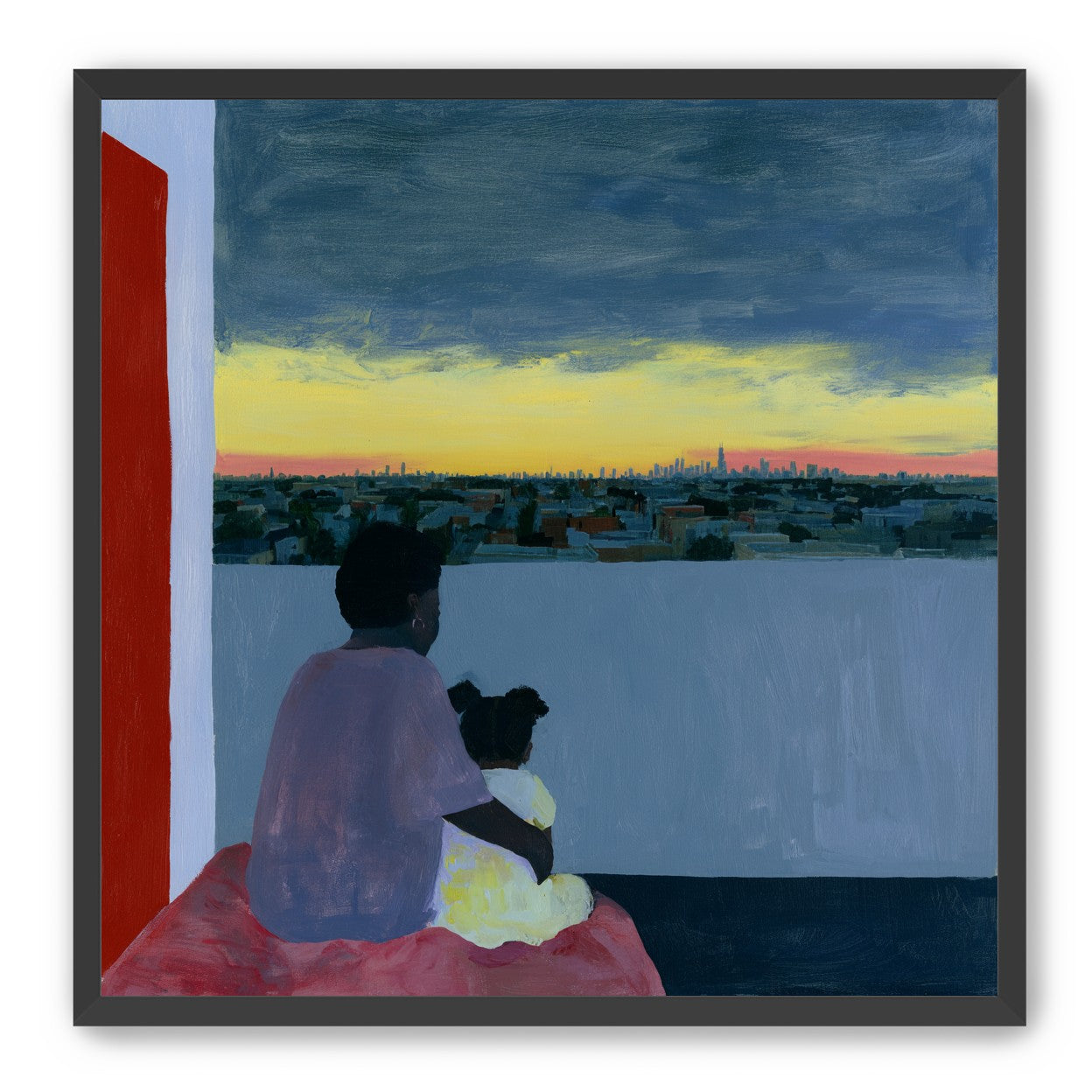 City lights beyond the parapet