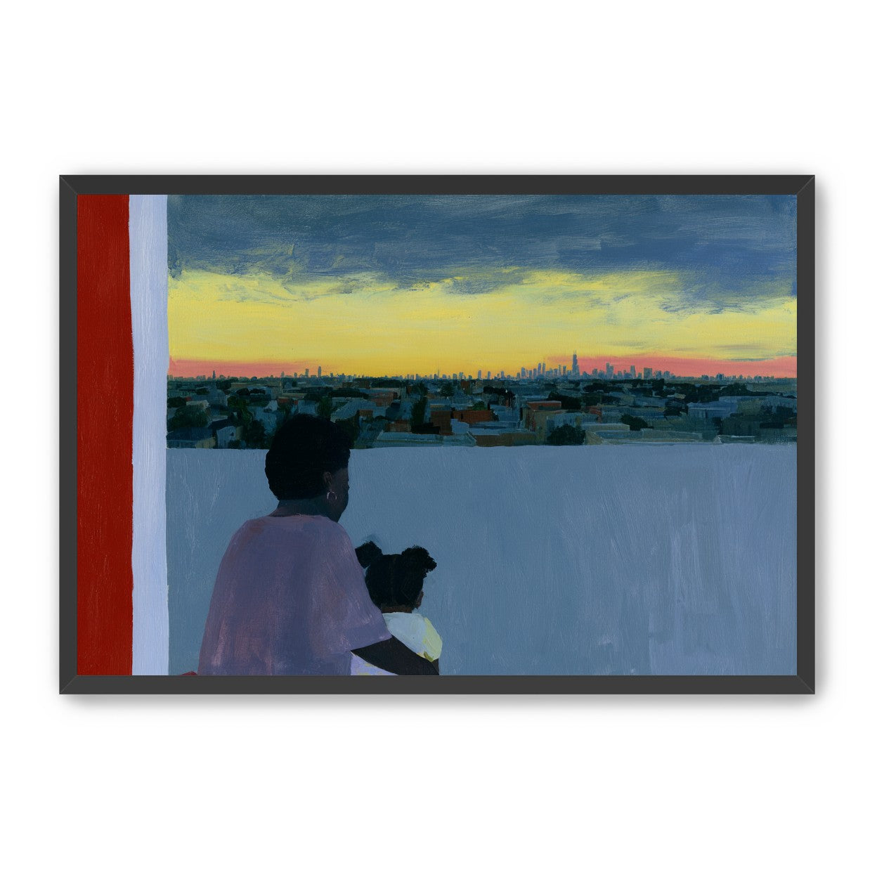 City lights beyond the parapet