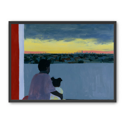 City lights beyond the parapet