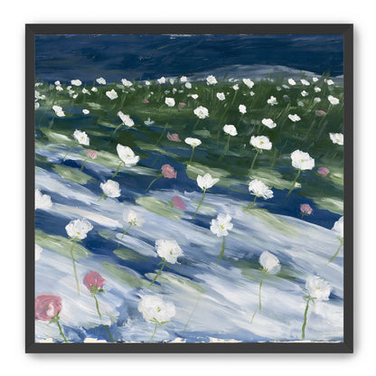 White flowers in wind streaks