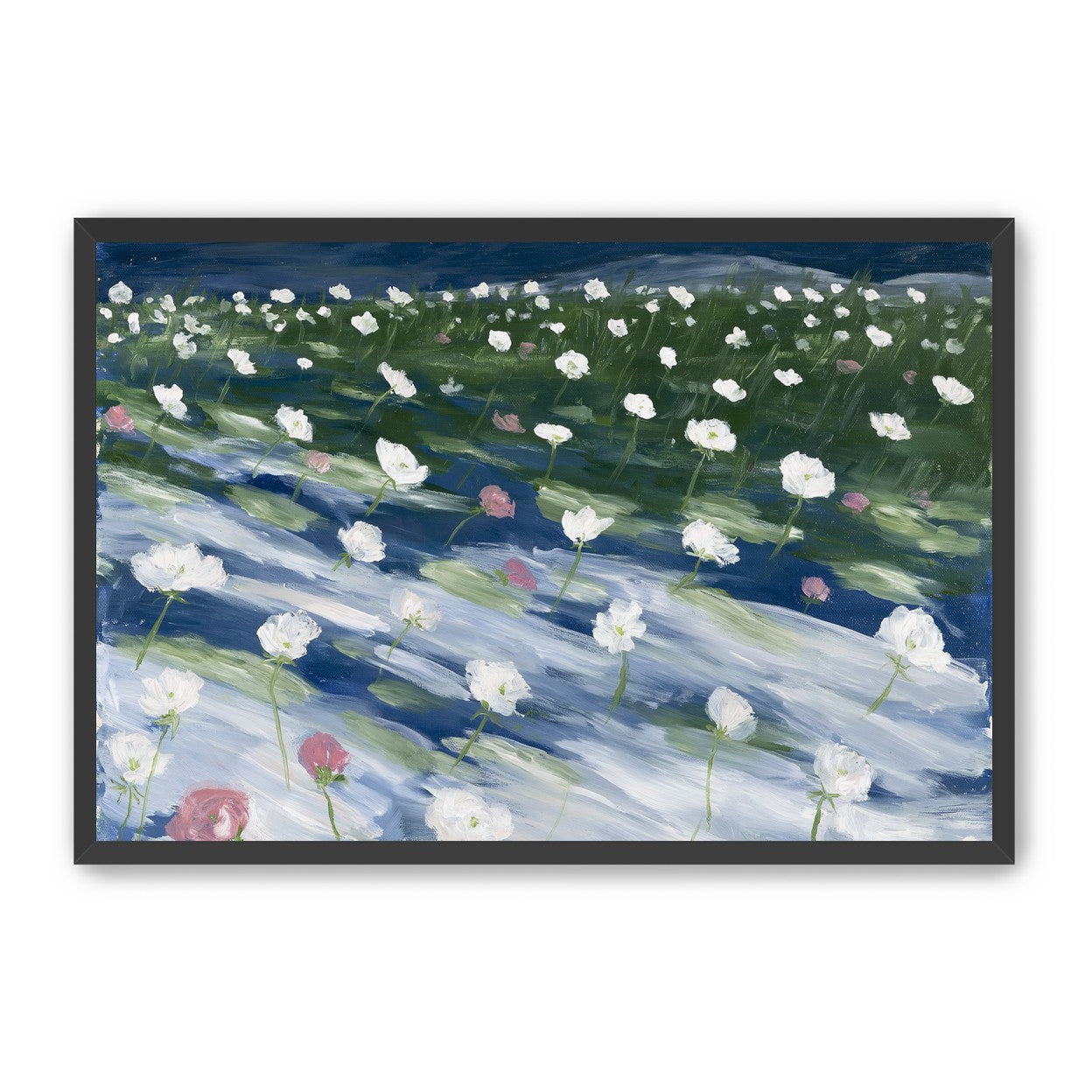 White flowers in wind streaks