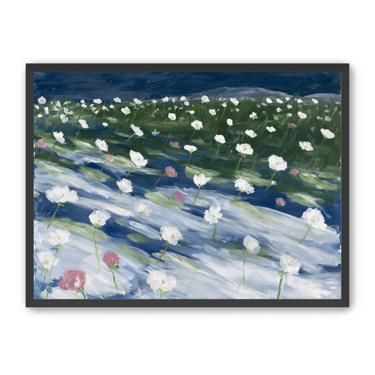 White flowers in wind streaks