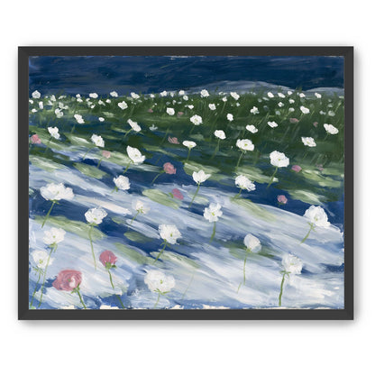 White flowers in wind streaks