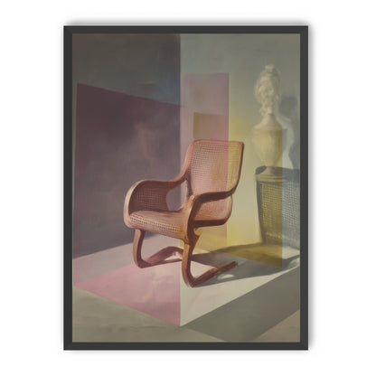 Cane chair within color panes