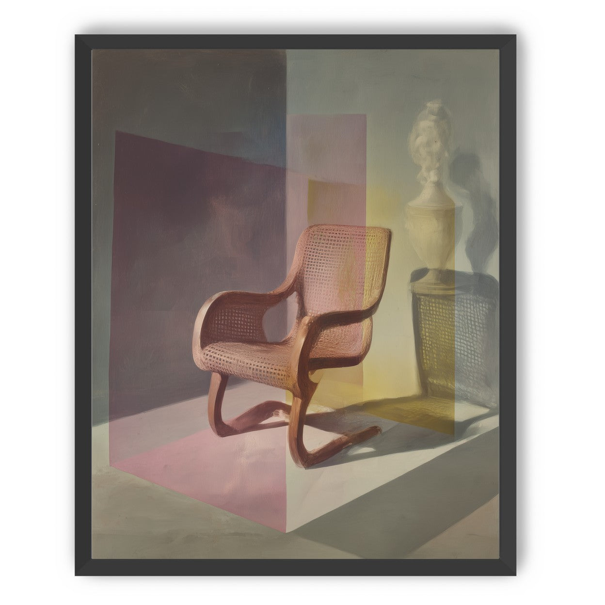 Cane chair within color panes