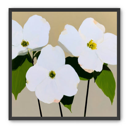 Three white flowers above purple