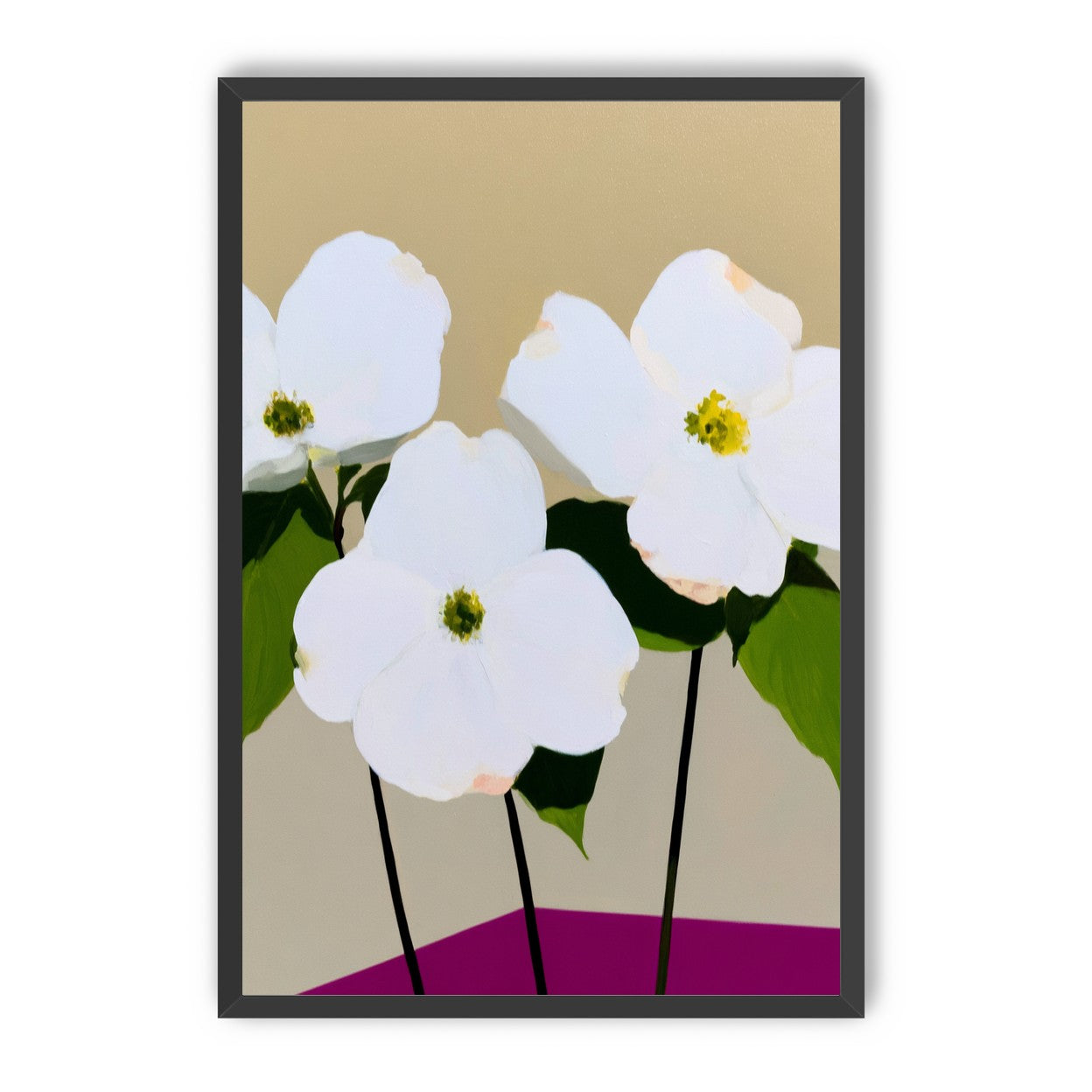 Three white flowers above purple