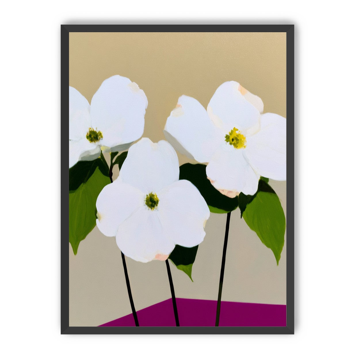 Three white flowers above purple