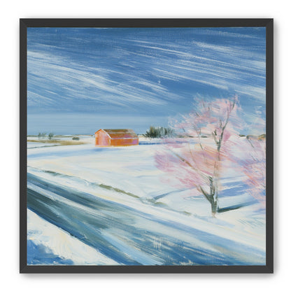 Orange barn beyond the road