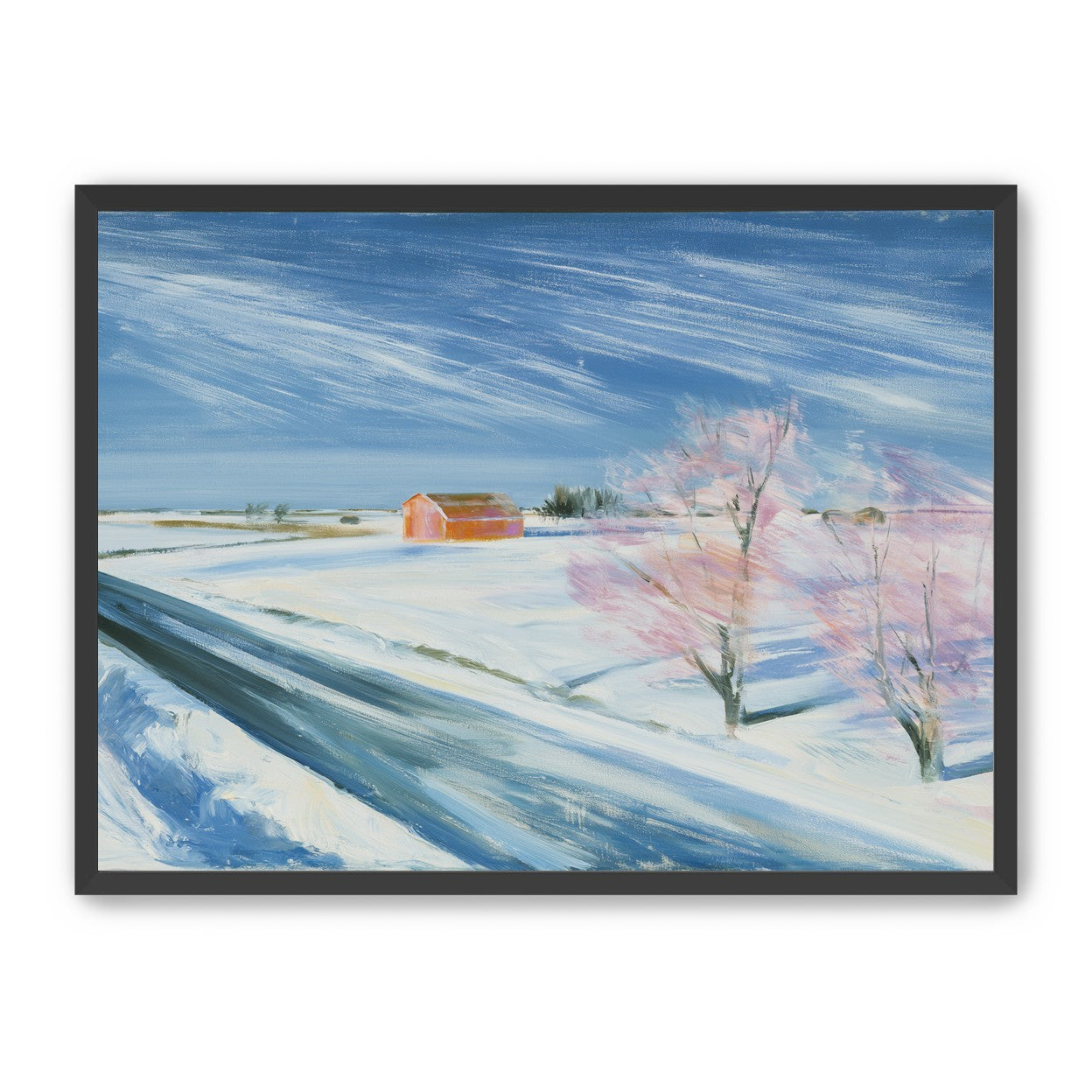 Orange barn beyond the road