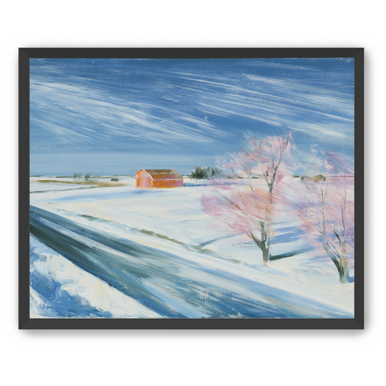 Orange barn beyond the road