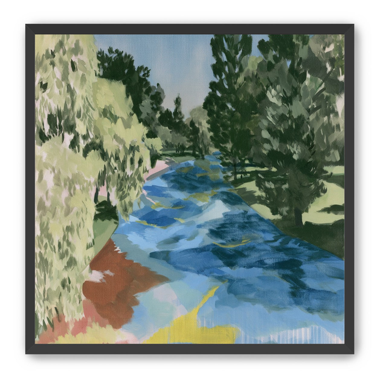 Blue bend under pines