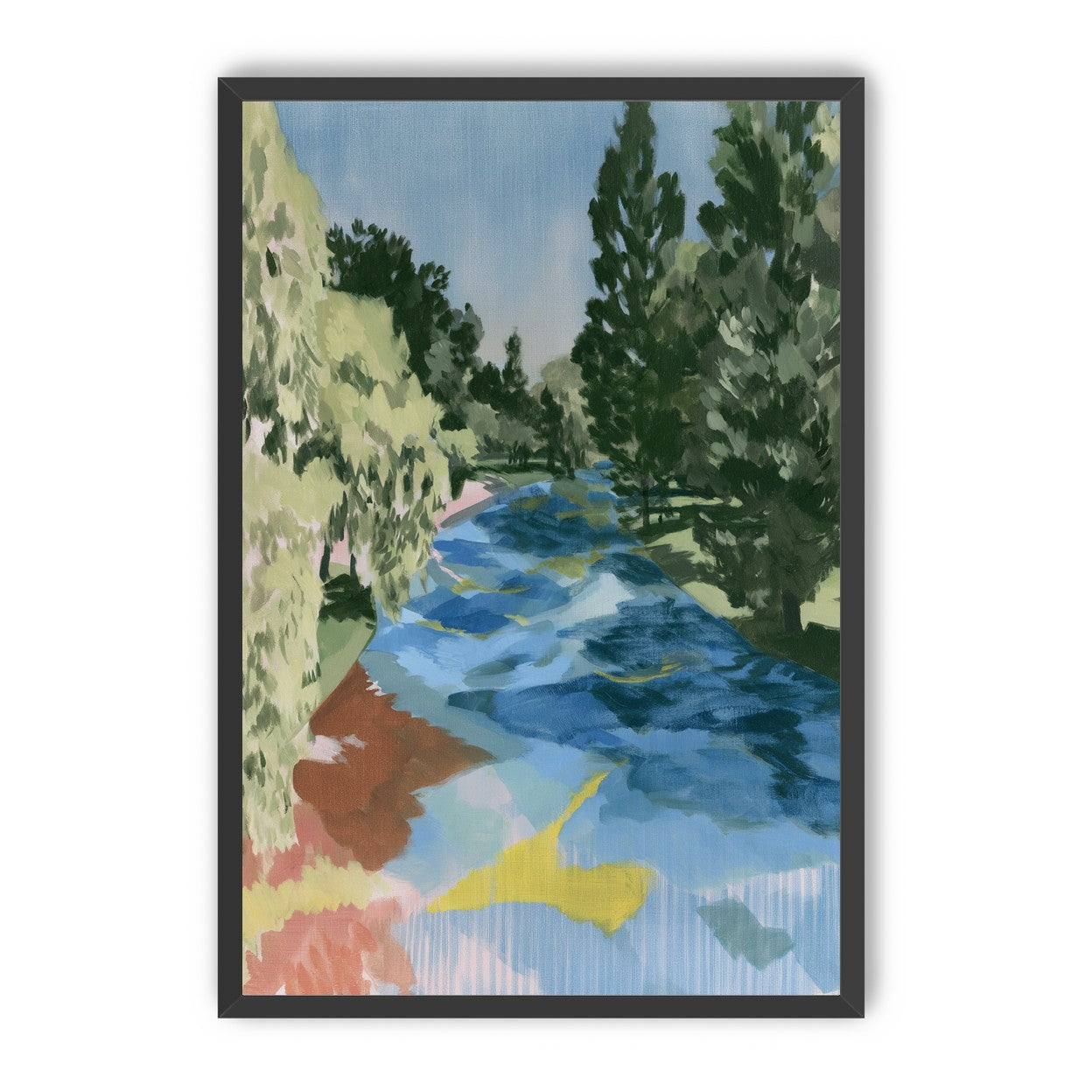 Blue bend under pines