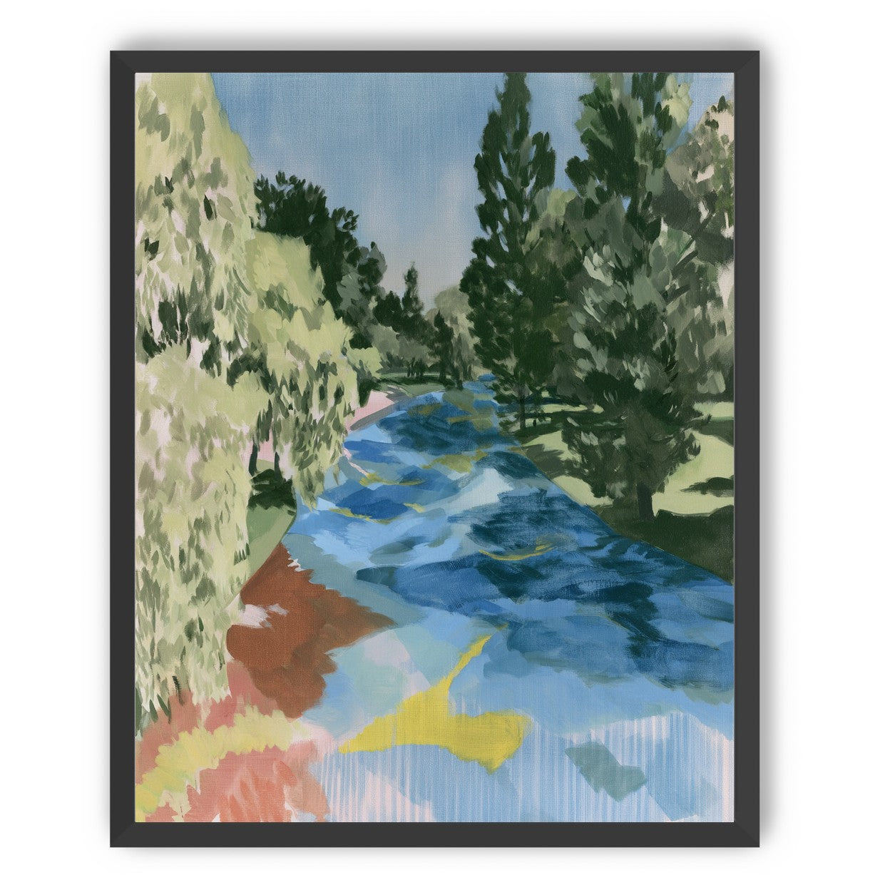 Blue bend under pines