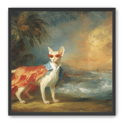 Sunglasses cat at the shore
