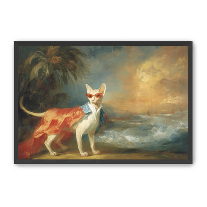 Sunglasses cat at the shore