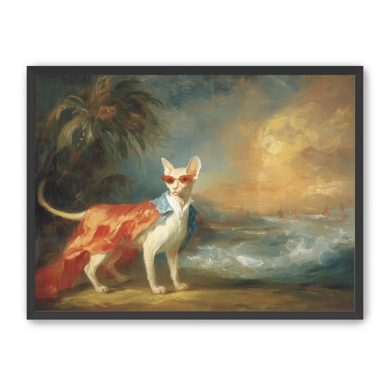 Sunglasses cat at the shore