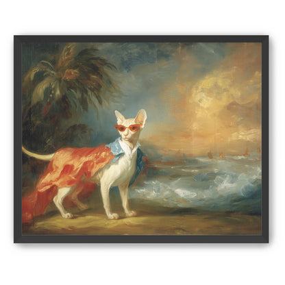 Sunglasses cat at the shore