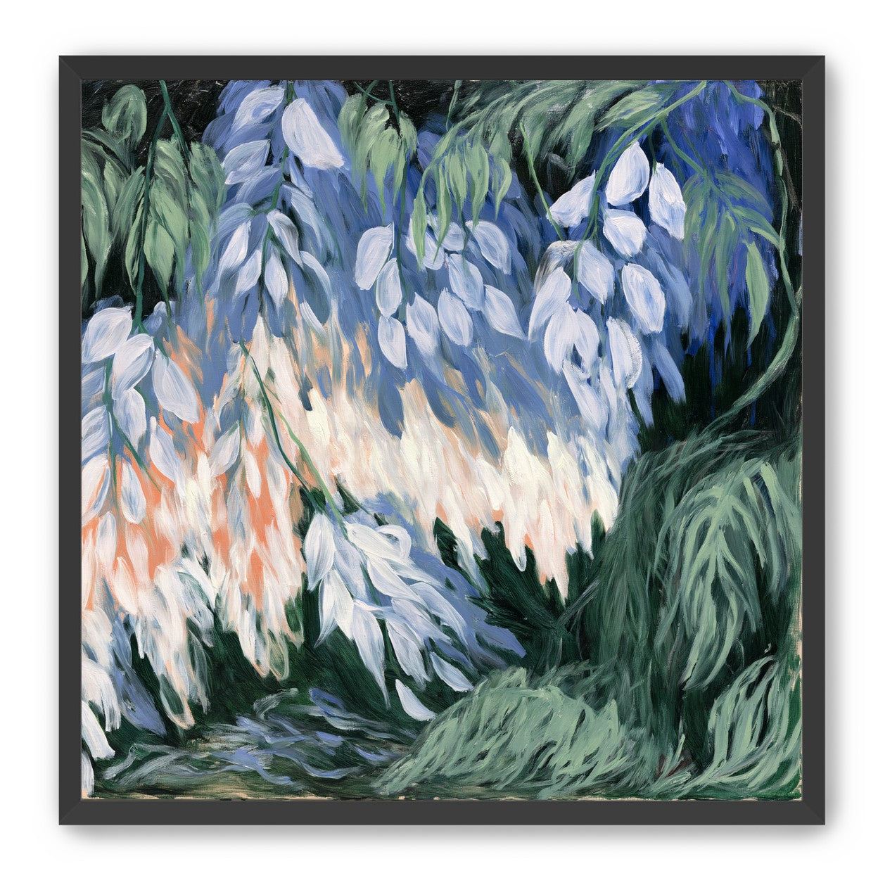 White blossoms in blue shade