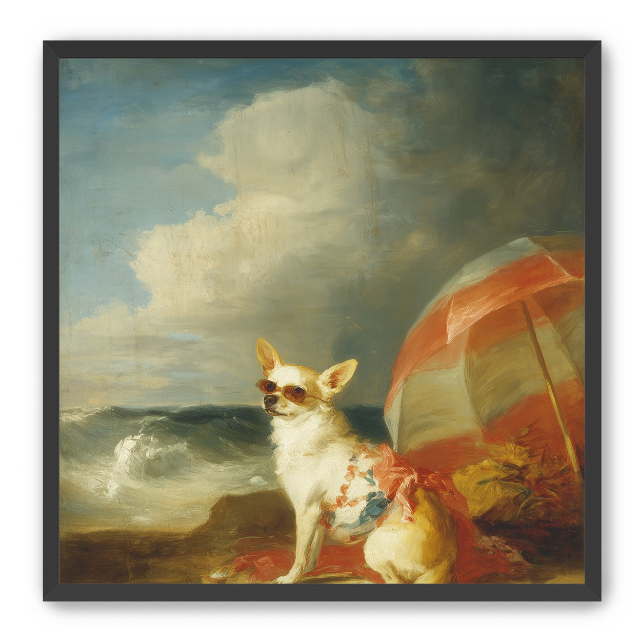 Red shade over seaside dog