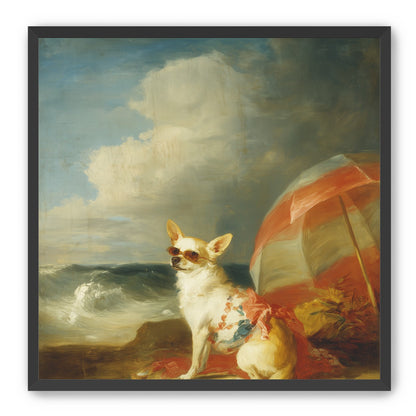 Red shade over seaside dog
