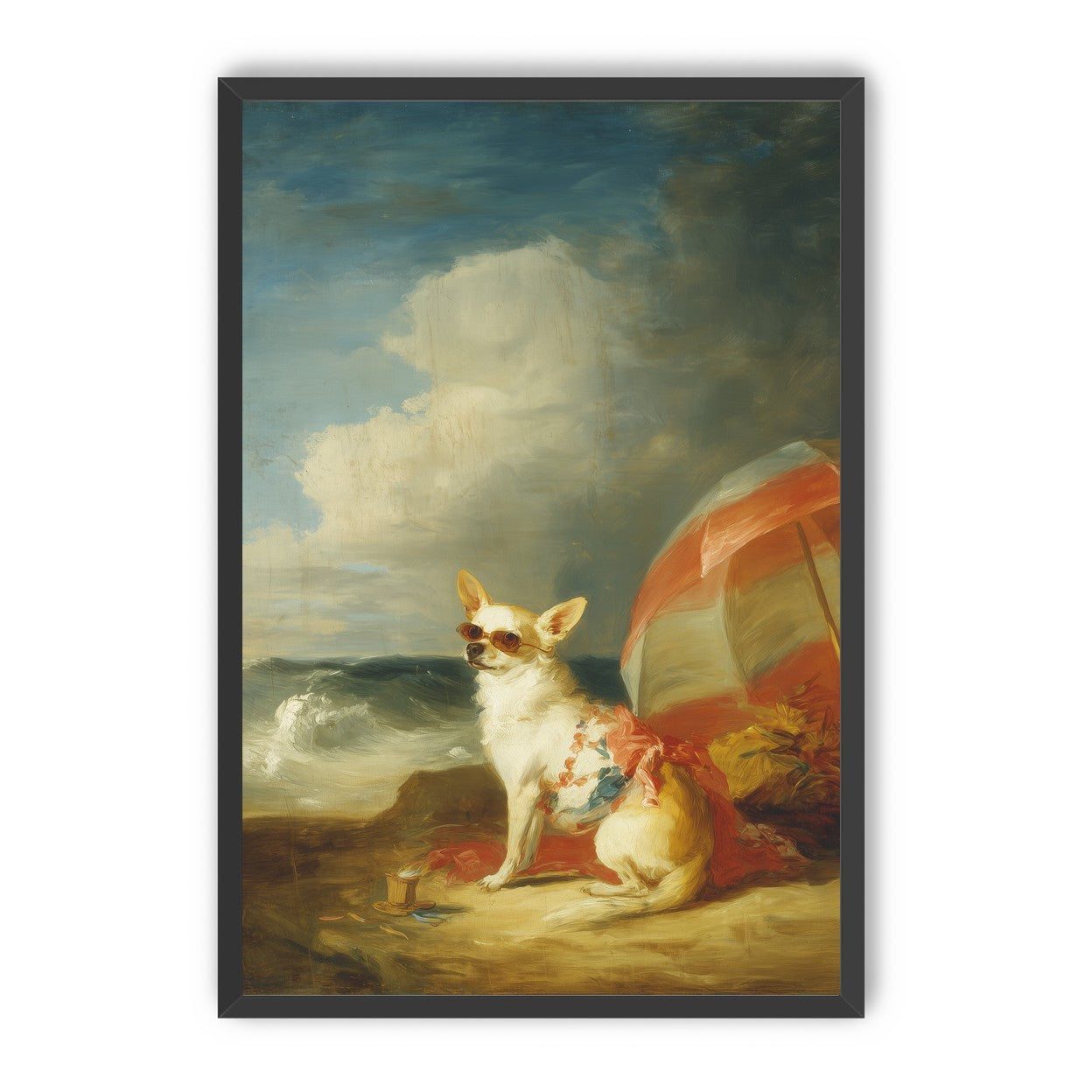 Red shade over seaside dog