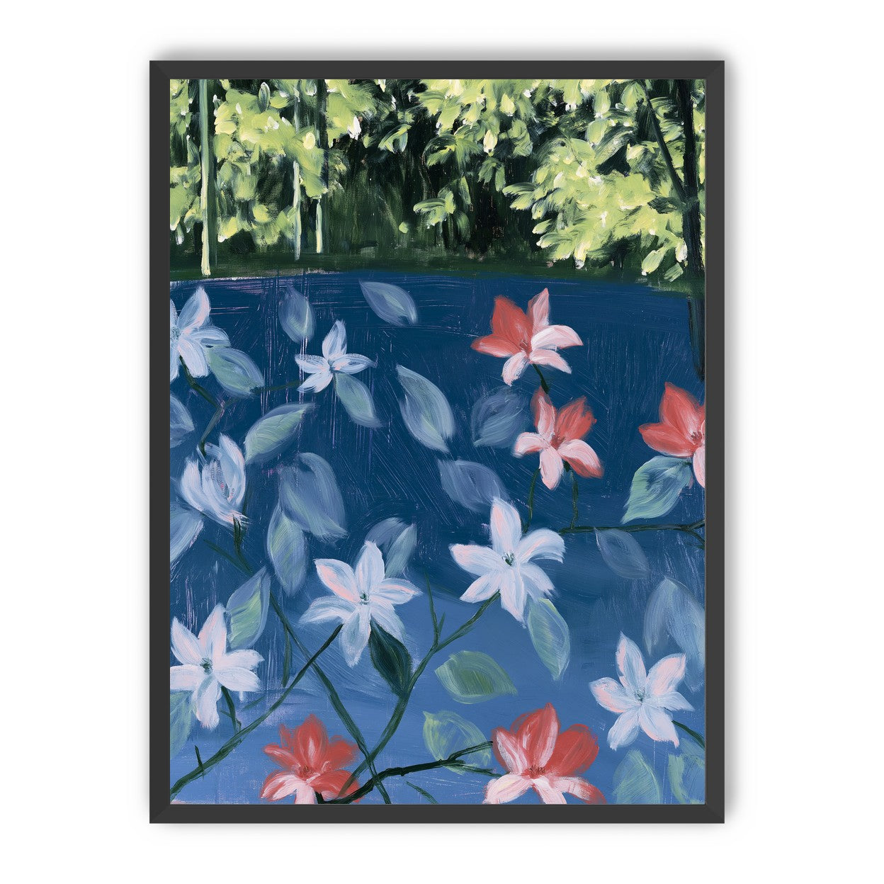 Coral flowers on dark water
