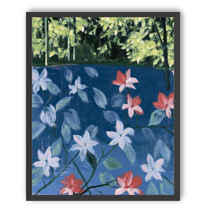 Coral flowers on dark water