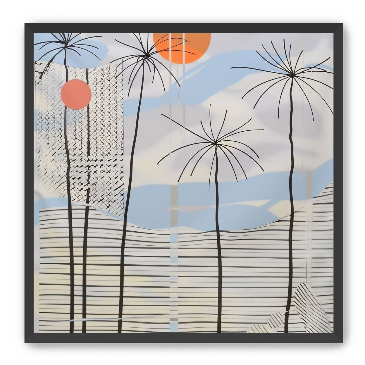 Two suns over striped hills