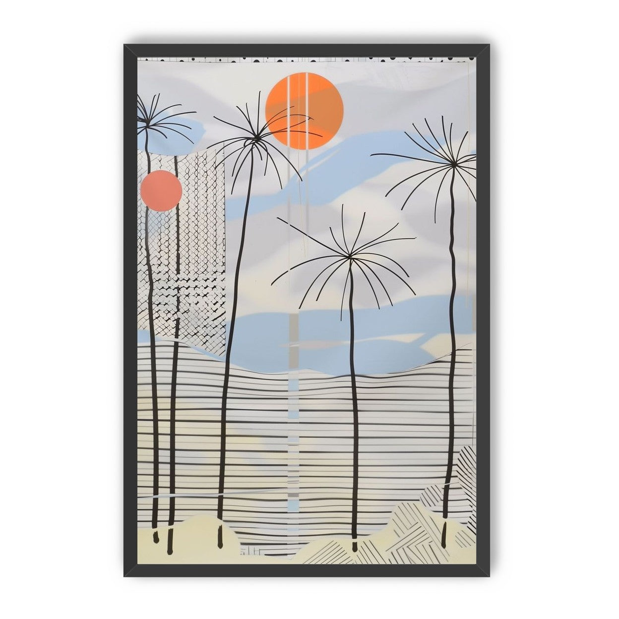 Two suns over striped hills