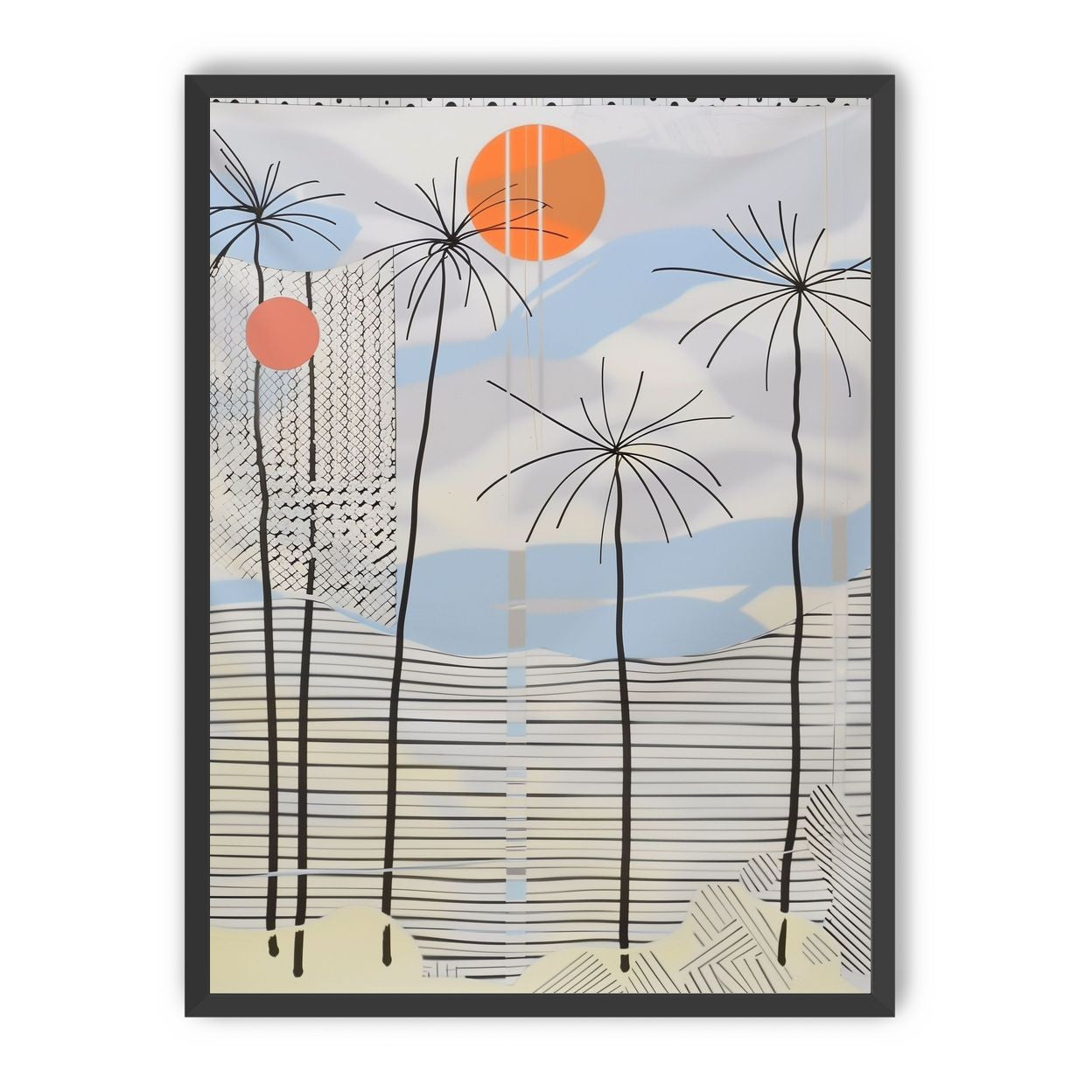Two suns over striped hills