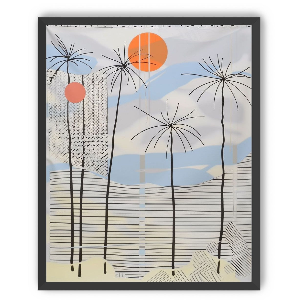 Two suns over striped hills