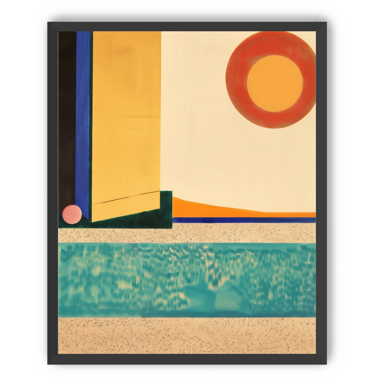 Red sun over turquoise water