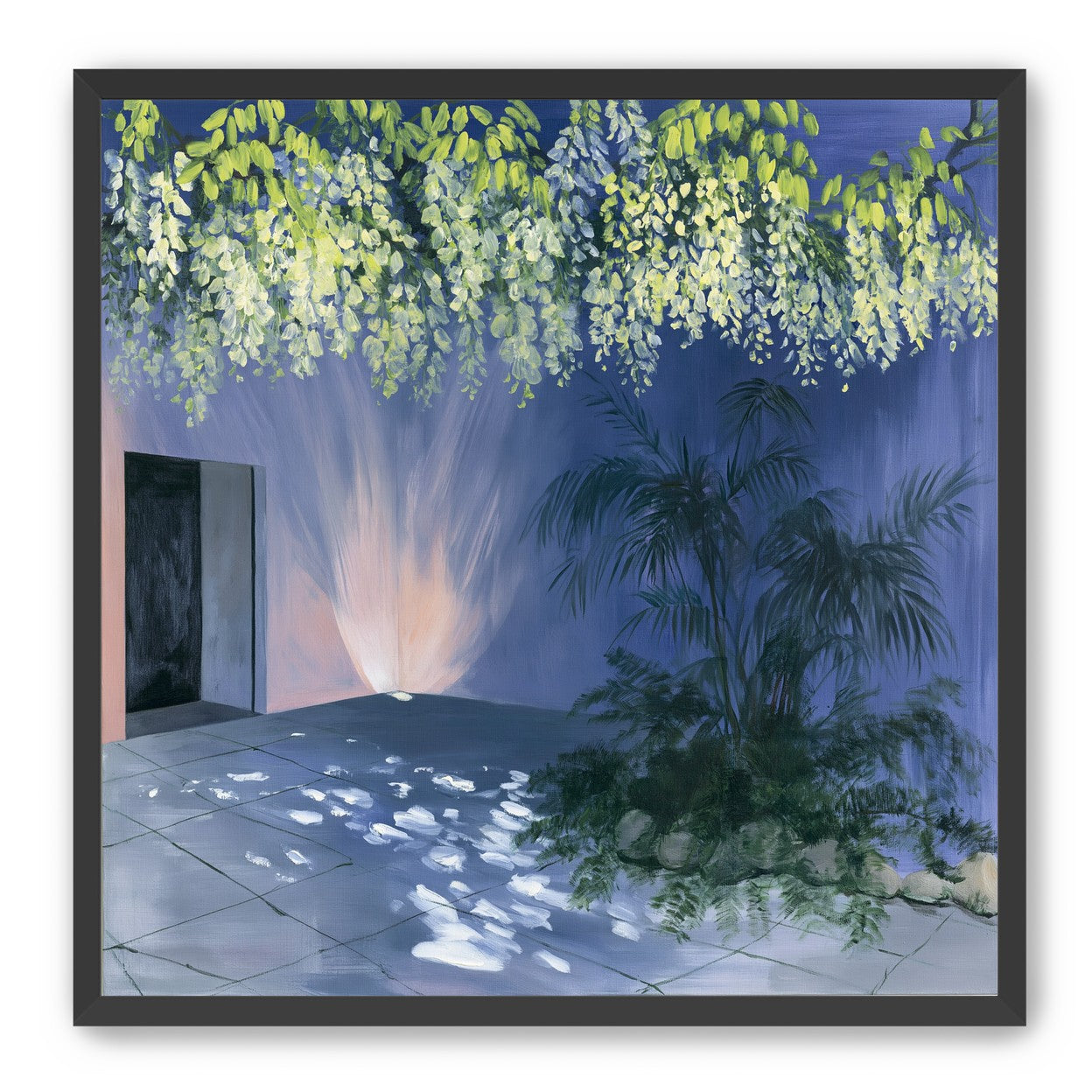 Light beneath hanging blossoms