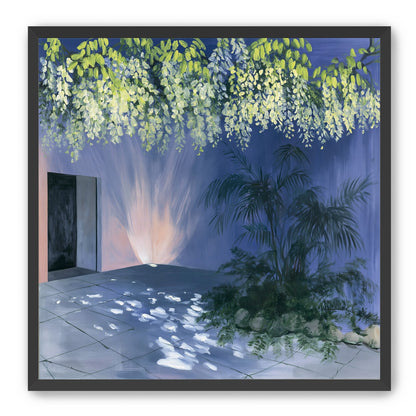 Light beneath hanging blossoms
