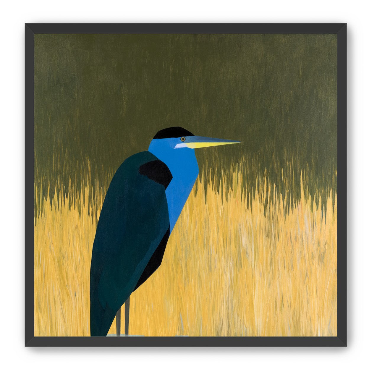 Blue bird in yellow grass