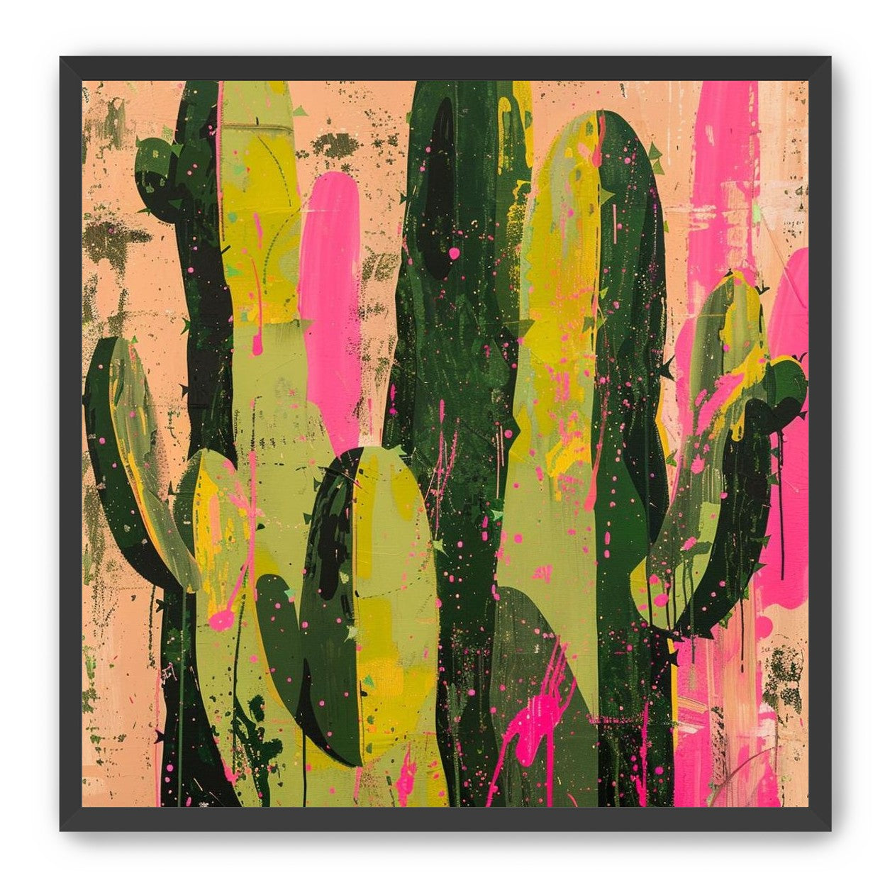 Cacti among pink splatters